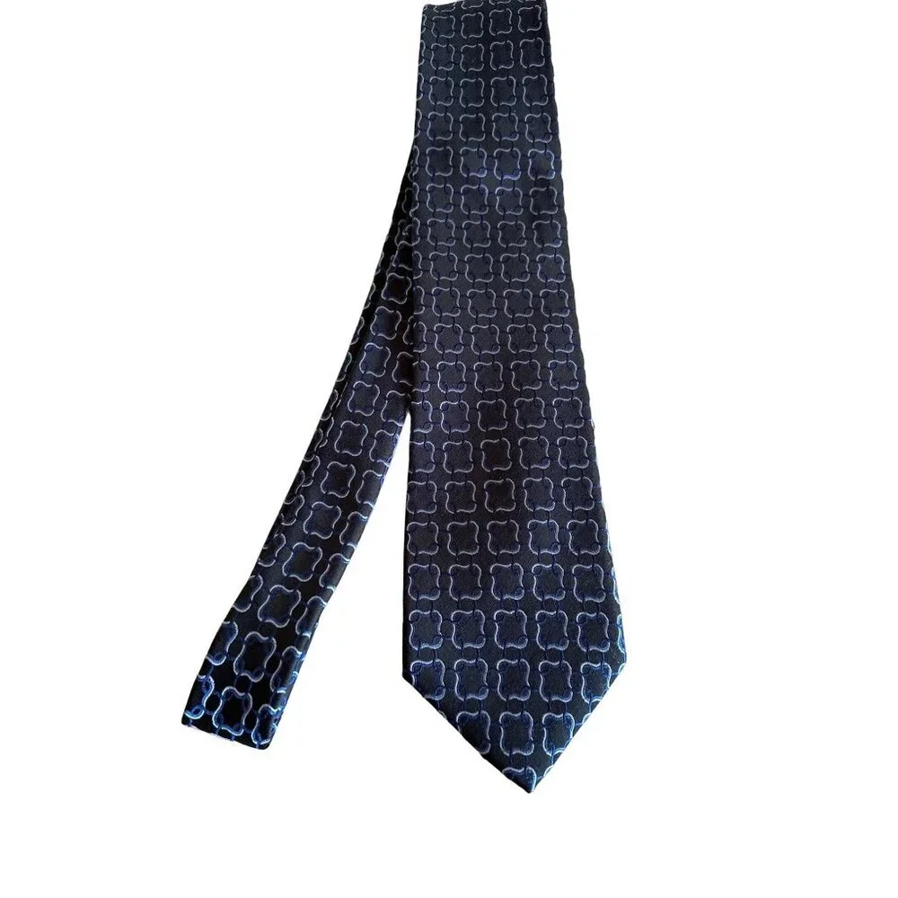 Barbara Blank‎ Black Blue Geometric Silk Neck Tie